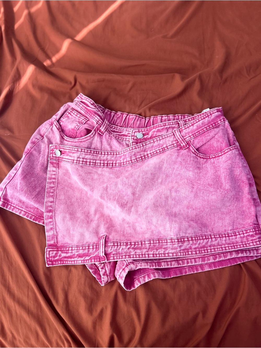 SHEIN Pink Acid-Wash Denim Skort